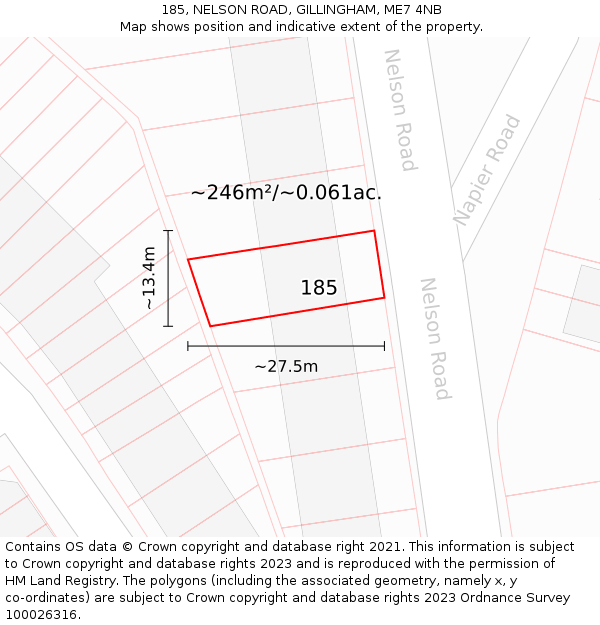 185, NELSON ROAD, GILLINGHAM, ME7 4NB: Plot and title map