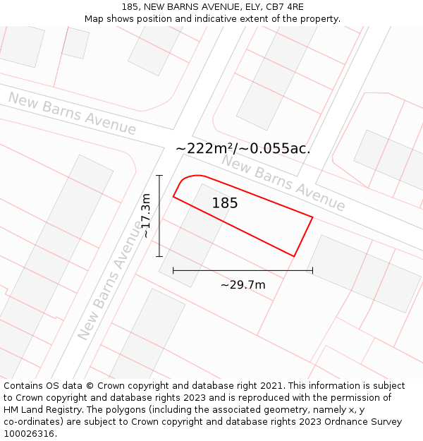 185, NEW BARNS AVENUE, ELY, CB7 4RE: Plot and title map