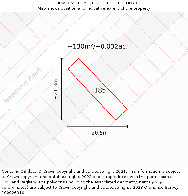 185, NEWSOME ROAD, HUDDERSFIELD, HD4 6LP: Plot and title map
