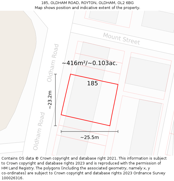 185, OLDHAM ROAD, ROYTON, OLDHAM, OL2 6BG: Plot and title map