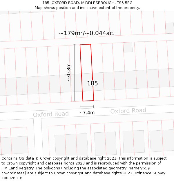 185, OXFORD ROAD, MIDDLESBROUGH, TS5 5EG: Plot and title map