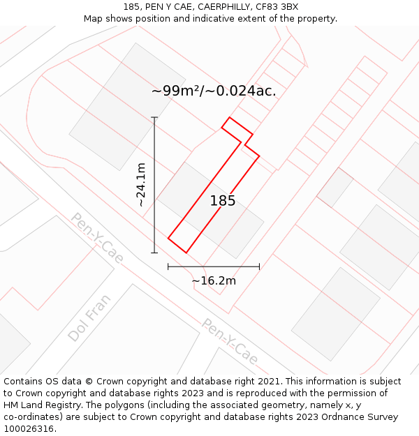185, PEN Y CAE, CAERPHILLY, CF83 3BX: Plot and title map