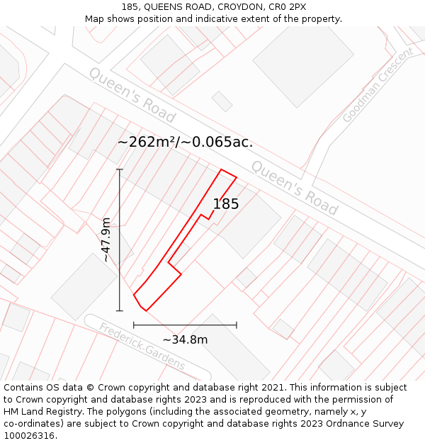 185, QUEENS ROAD, CROYDON, CR0 2PX: Plot and title map