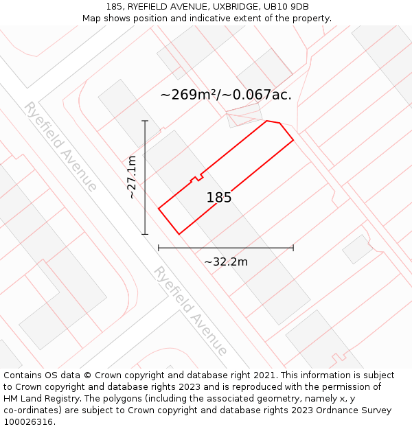 185, RYEFIELD AVENUE, UXBRIDGE, UB10 9DB: Plot and title map