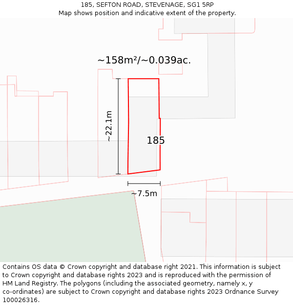 185, SEFTON ROAD, STEVENAGE, SG1 5RP: Plot and title map