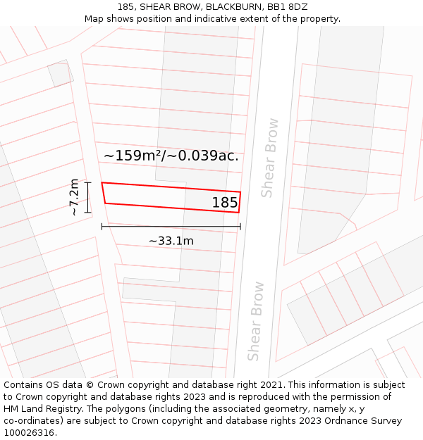 185, SHEAR BROW, BLACKBURN, BB1 8DZ: Plot and title map