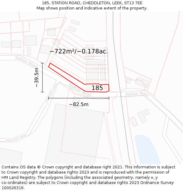 185, STATION ROAD, CHEDDLETON, LEEK, ST13 7EE: Plot and title map