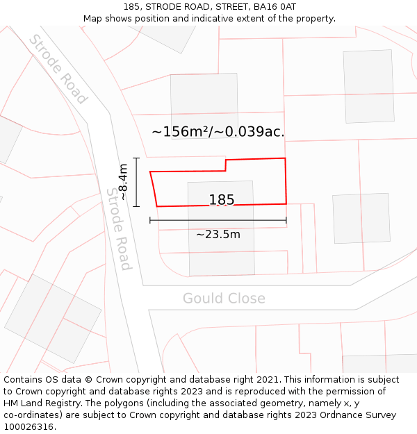 185, STRODE ROAD, STREET, BA16 0AT: Plot and title map