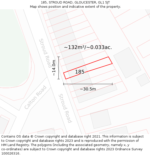 185, STROUD ROAD, GLOUCESTER, GL1 5JT: Plot and title map