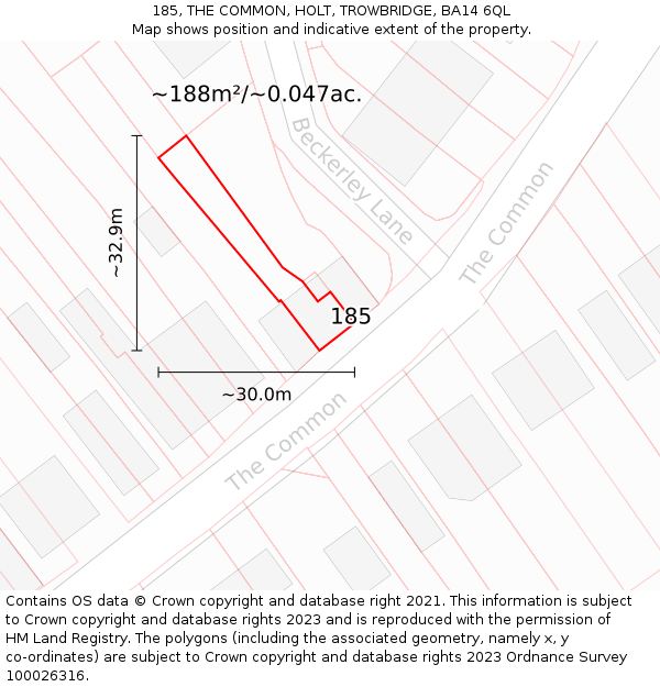 185, THE COMMON, HOLT, TROWBRIDGE, BA14 6QL: Plot and title map
