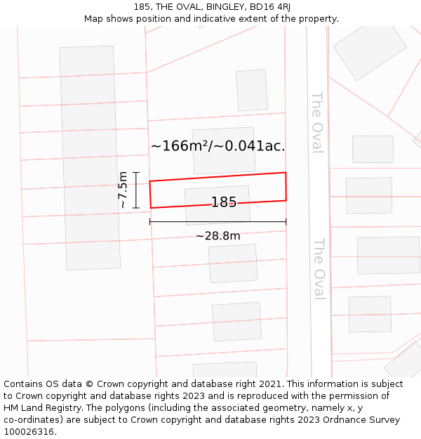 185, THE OVAL, BINGLEY, BD16 4RJ: Plot and title map