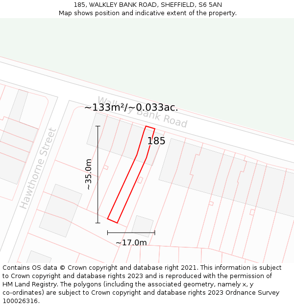 185, WALKLEY BANK ROAD, SHEFFIELD, S6 5AN: Plot and title map