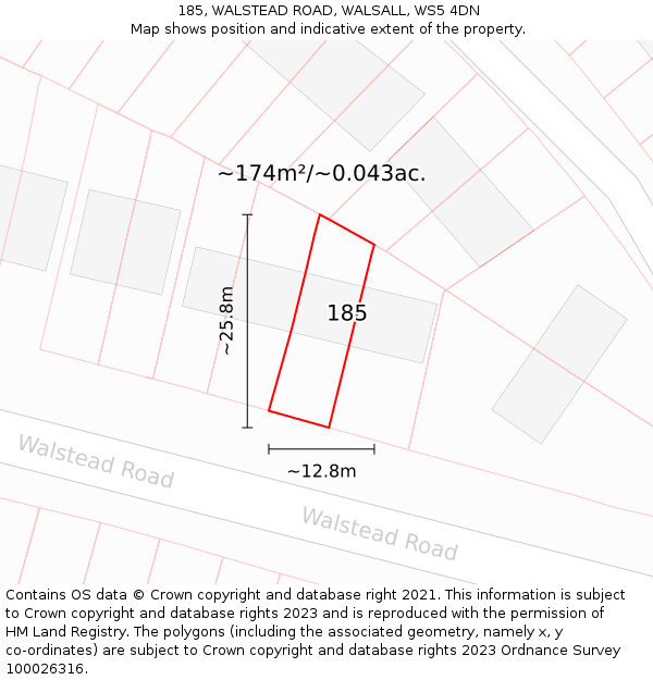 185, WALSTEAD ROAD, WALSALL, WS5 4DN: Plot and title map