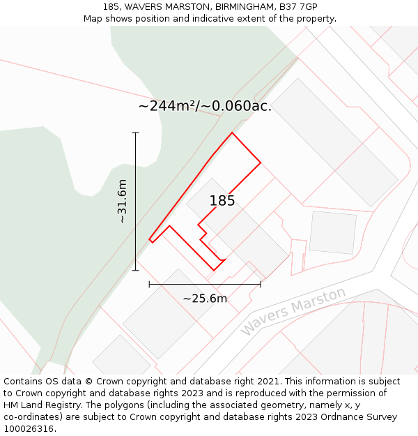 185, WAVERS MARSTON, BIRMINGHAM, B37 7GP: Plot and title map