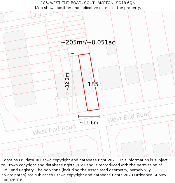 185, WEST END ROAD, SOUTHAMPTON, SO18 6QN: Plot and title map