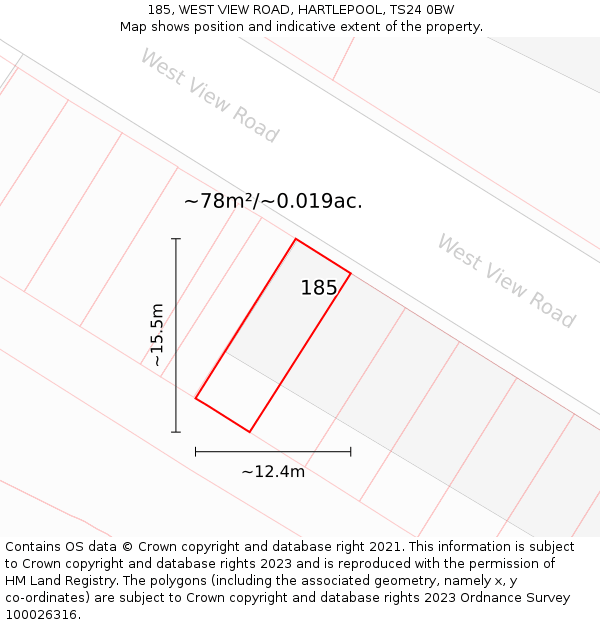 185, WEST VIEW ROAD, HARTLEPOOL, TS24 0BW: Plot and title map