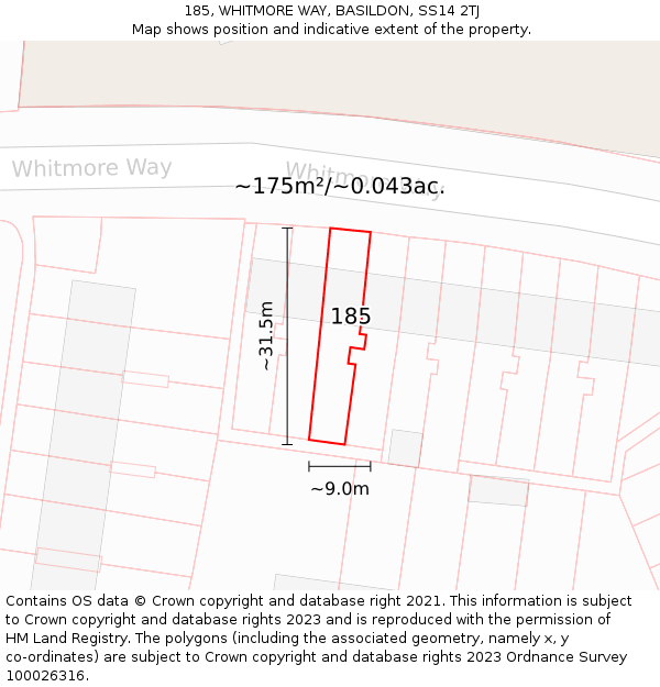 185, WHITMORE WAY, BASILDON, SS14 2TJ: Plot and title map