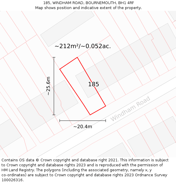 185, WINDHAM ROAD, BOURNEMOUTH, BH1 4RF: Plot and title map