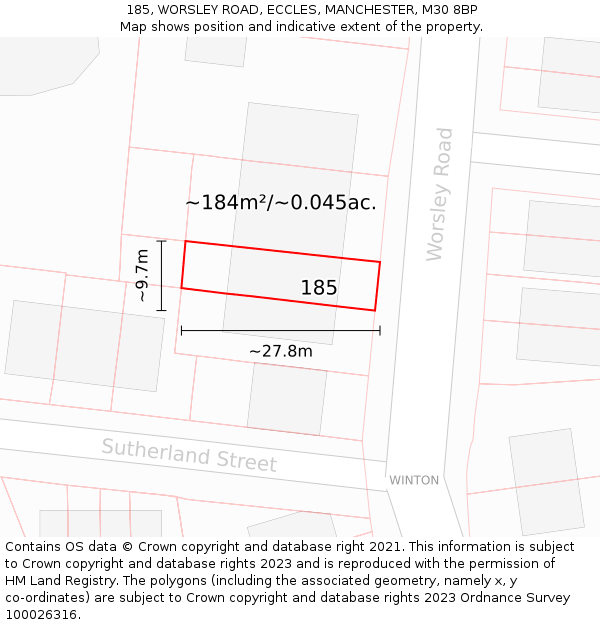 185, WORSLEY ROAD, ECCLES, MANCHESTER, M30 8BP: Plot and title map