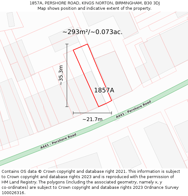 1857A, PERSHORE ROAD, KINGS NORTON, BIRMINGHAM, B30 3DJ: Plot and title map
