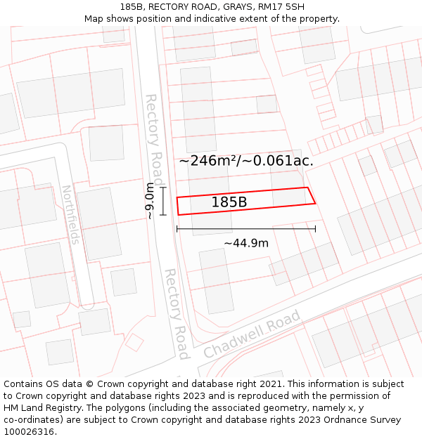 185B, RECTORY ROAD, GRAYS, RM17 5SH: Plot and title map