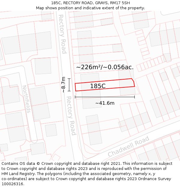 185C, RECTORY ROAD, GRAYS, RM17 5SH: Plot and title map