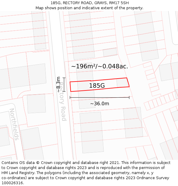 185G, RECTORY ROAD, GRAYS, RM17 5SH: Plot and title map