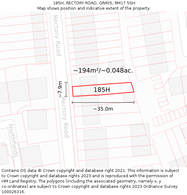 185H, RECTORY ROAD, GRAYS, RM17 5SH: Plot and title map