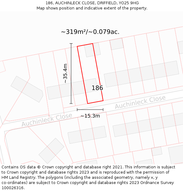 186, AUCHINLECK CLOSE, DRIFFIELD, YO25 9HG: Plot and title map
