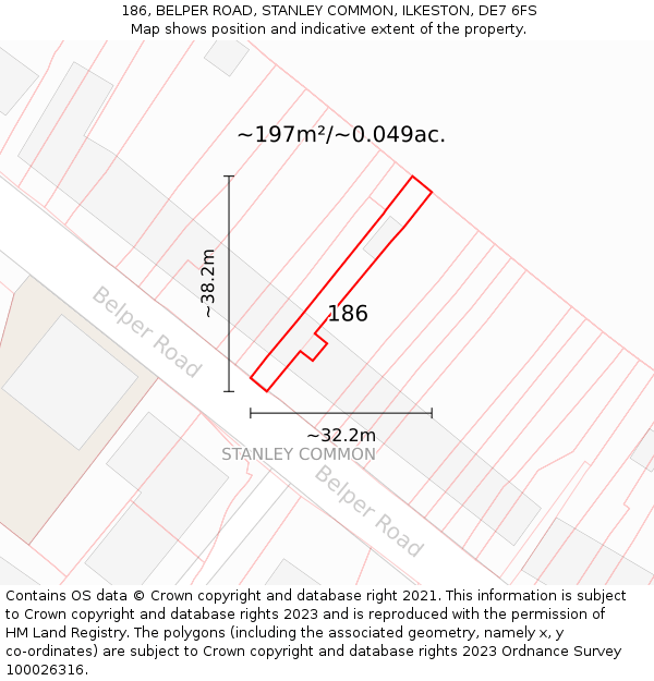 186, BELPER ROAD, STANLEY COMMON, ILKESTON, DE7 6FS: Plot and title map