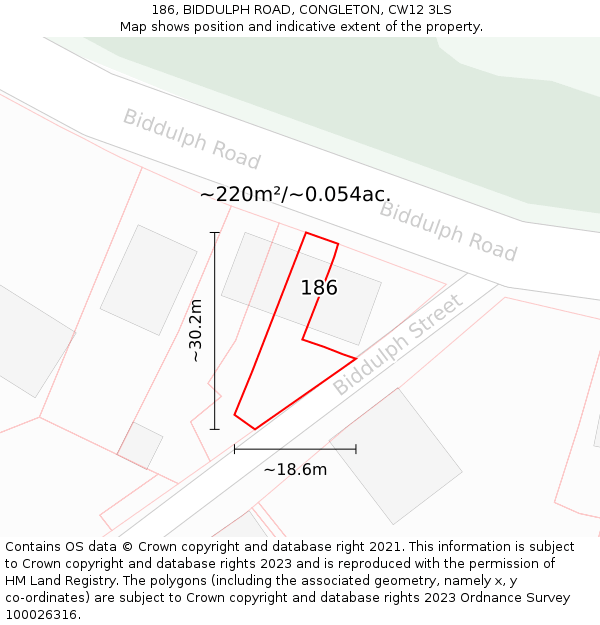 186, BIDDULPH ROAD, CONGLETON, CW12 3LS: Plot and title map