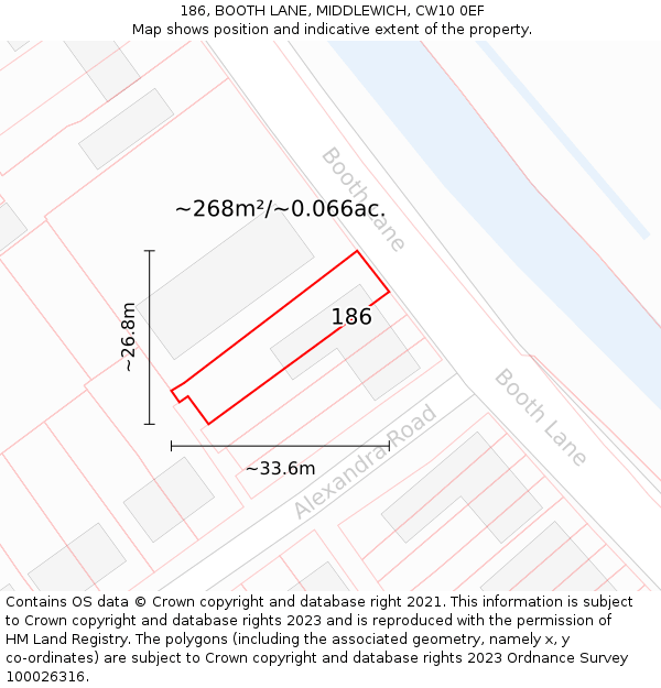186, BOOTH LANE, MIDDLEWICH, CW10 0EF: Plot and title map