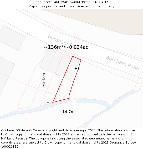 186, BOREHAM ROAD, WARMINSTER, BA12 9HD: Plot and title map