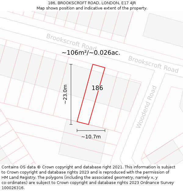 186, BROOKSCROFT ROAD, LONDON, E17 4JR: Plot and title map