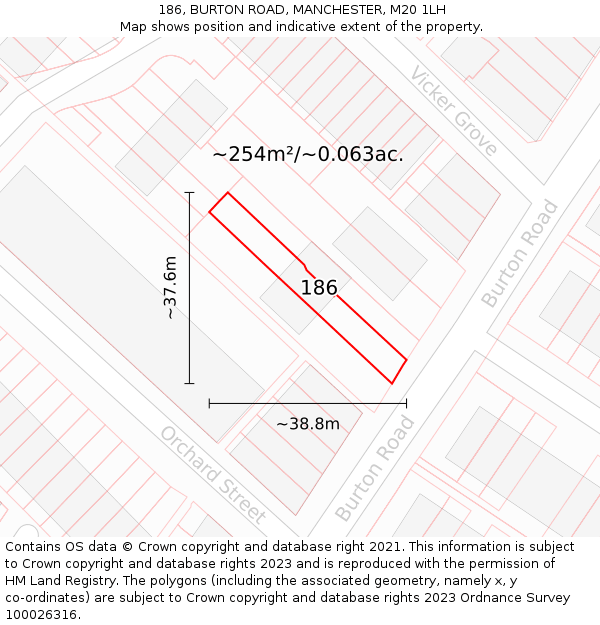 186, BURTON ROAD, MANCHESTER, M20 1LH: Plot and title map