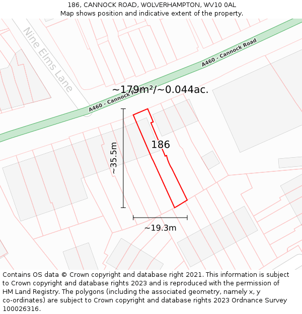 186, CANNOCK ROAD, WOLVERHAMPTON, WV10 0AL: Plot and title map