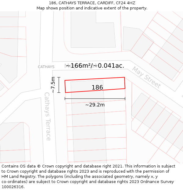 186, CATHAYS TERRACE, CARDIFF, CF24 4HZ: Plot and title map