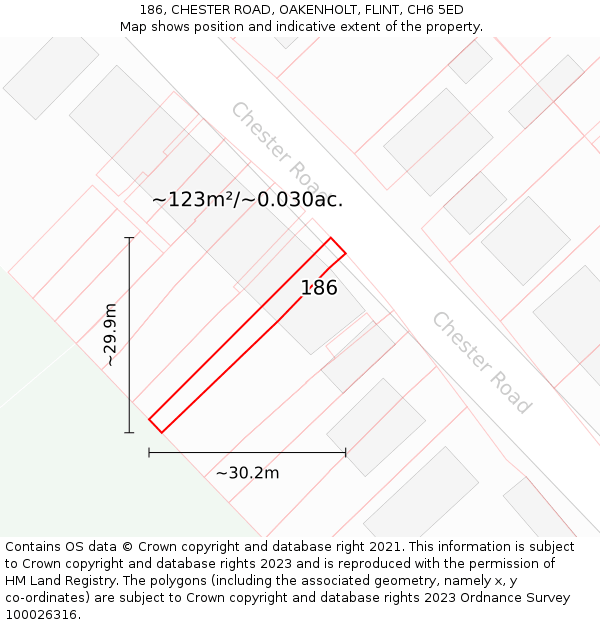 186, CHESTER ROAD, OAKENHOLT, FLINT, CH6 5ED: Plot and title map
