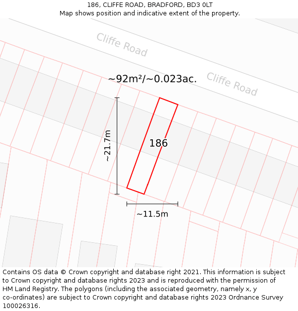 186, CLIFFE ROAD, BRADFORD, BD3 0LT: Plot and title map