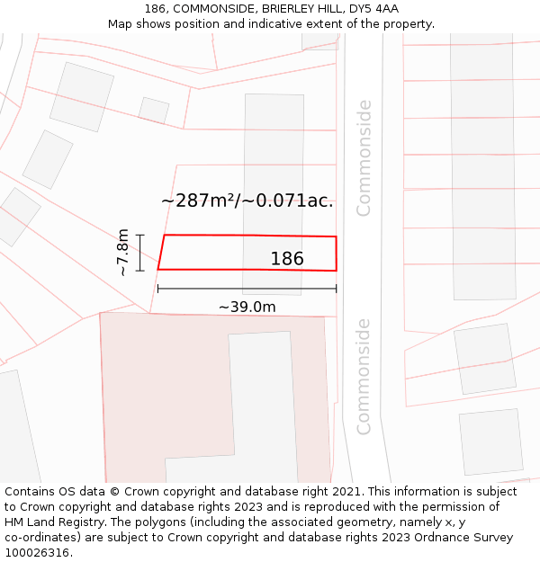 186, COMMONSIDE, BRIERLEY HILL, DY5 4AA: Plot and title map