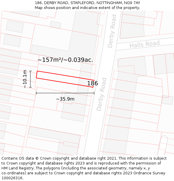 186, DERBY ROAD, STAPLEFORD, NOTTINGHAM, NG9 7AY: Plot and title map