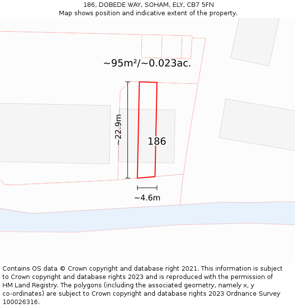 186, DOBEDE WAY, SOHAM, ELY, CB7 5FN: Plot and title map