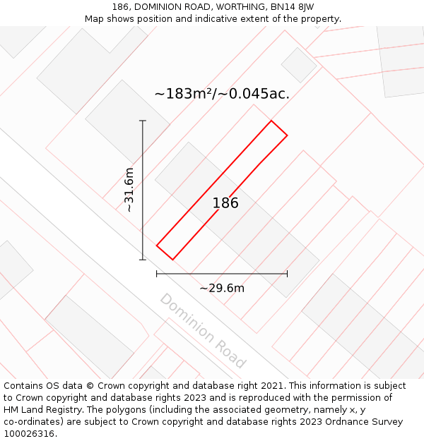 186, DOMINION ROAD, WORTHING, BN14 8JW: Plot and title map