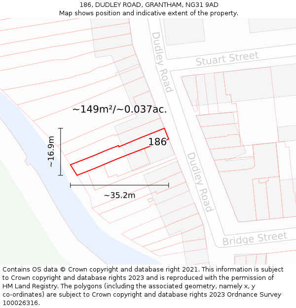 186, DUDLEY ROAD, GRANTHAM, NG31 9AD: Plot and title map