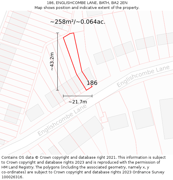186, ENGLISHCOMBE LANE, BATH, BA2 2EN: Plot and title map