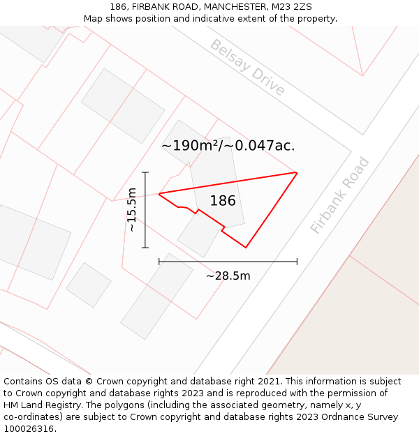 186, FIRBANK ROAD, MANCHESTER, M23 2ZS: Plot and title map