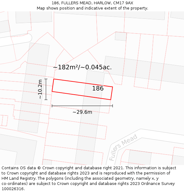 186, FULLERS MEAD, HARLOW, CM17 9AX: Plot and title map