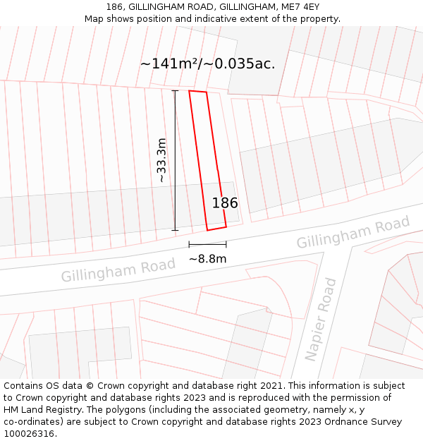 186, GILLINGHAM ROAD, GILLINGHAM, ME7 4EY: Plot and title map