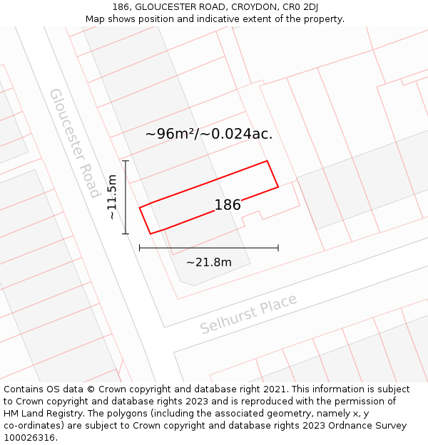 186, GLOUCESTER ROAD, CROYDON, CR0 2DJ: Plot and title map