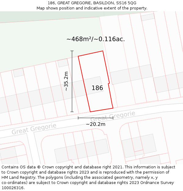 186, GREAT GREGORIE, BASILDON, SS16 5QG: Plot and title map